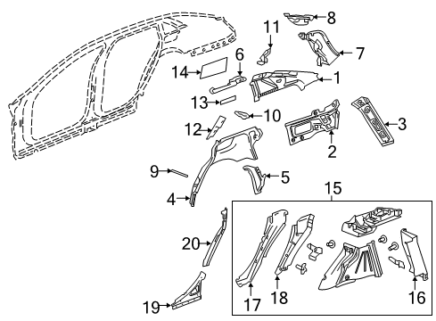 2019 Cadillac CT6 Inner Structure - Quarter Panel Baffle Diagram for 23234113