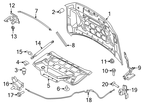 2019 Lincoln Navigator Hood & Components Safety Catch Diagram for JL7Z-16892-A