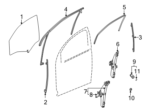 2004 Saturn Vue Front Door - Glass & Hardware Front Side Door Window Regulator Assembly Diagram for 22730007