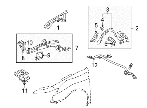 2011 Acura TL Structural Components & Rails Wheelhouse, Left Front Diagram for 60700-TK4-A00ZZ