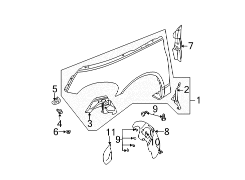 2001 Chrysler PT Cruiser Fender & Components Shield-WHEELHOUSE Diagram for 4724528AD