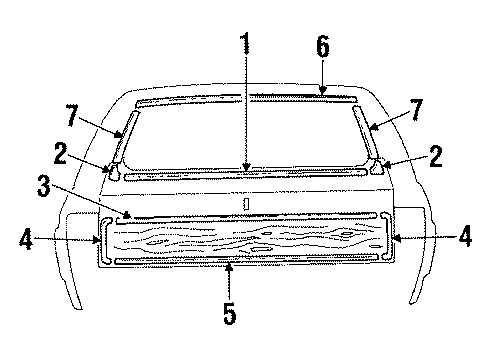 1989 Oldsmobile Custom Cruiser Gate & Hardware Molding, Lift Gate Transfer Upper Finish Diagram for 9637570