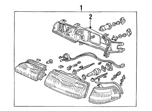 1991 Acura Integra Headlamps Passenger Side Headlight Assembly Composite Diagram for 33100-SK7-A04