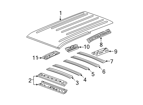 2009 Chevrolet Suburban 1500 Roof & Components Front Side Rail Diagram for 15793533