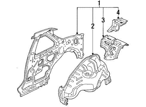1988 Honda Prelude Inner Components - Quarter Panel Wheelhouse, L. RR. Diagram for 64730-SF1-320ZZ