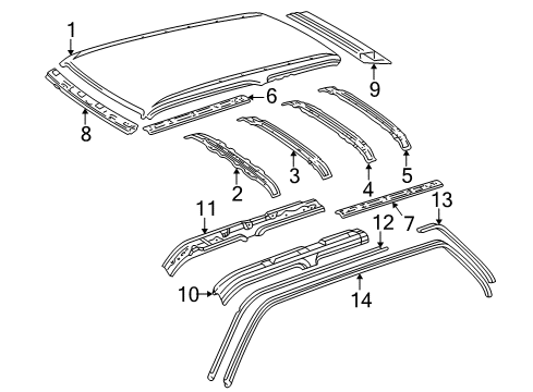 1999 Toyota 4Runner Roof & Components Reinforcement, Roof Panel, Rear Diagram for 63126-35020