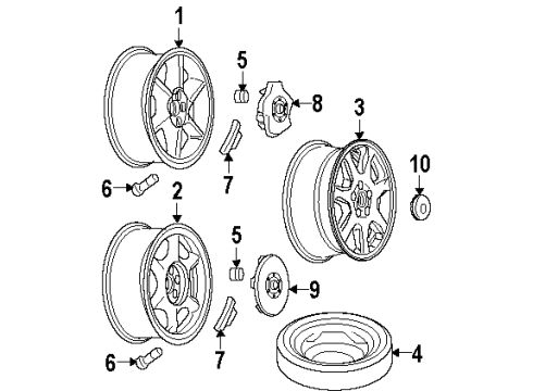 2002 Oldsmobile Aurora Wheels, Covers & Trim Wheel Rim-17X7.5 X51 Aluminum *Silver Spark Diagram for 9592929