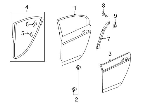 2014 Honda Crosstour Rear Door Protector, L. RR. Door Wheel Arch Diagram for 72985-TP6-A01