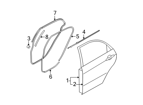 2006 Kia Spectra Rear Door WEATHERSTRIP Assembly-Rear Door Side Diagram for 831402F000