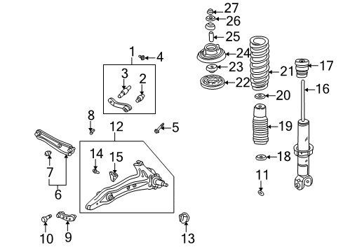 1996 Honda Civic Rear Suspension Components, Lower Control Arm, Upper Control Arm Rubber, Shock Absorber Mount (Showa) Diagram for 52725-SR0-003