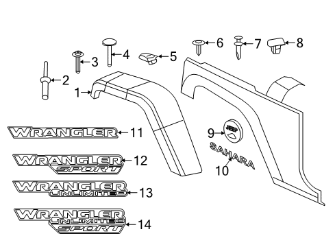 2020 Jeep Wrangler Exterior Trim - Fender NONPART-Wheel Flare Diagram for 6AD66TZZAH