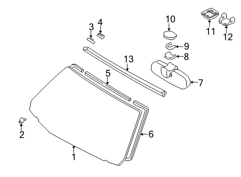 2001 Lexus GS300 Windshield Glass, Reveal Moldings Cover, Inner Rear View Mirror Stay Holder Diagram for 87834-30130-B0