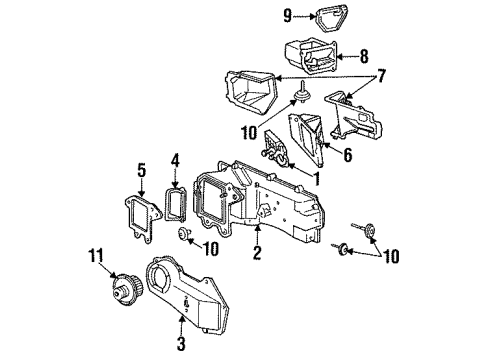 1991 Chevrolet Camaro Blower Motor & Fan CASE, Heater Core Diagram for 3056458