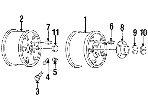 1990 GMC C3500 Wheels, Covers & Trim Wheel Rim Assembly 15X7 Diagram for 12325549