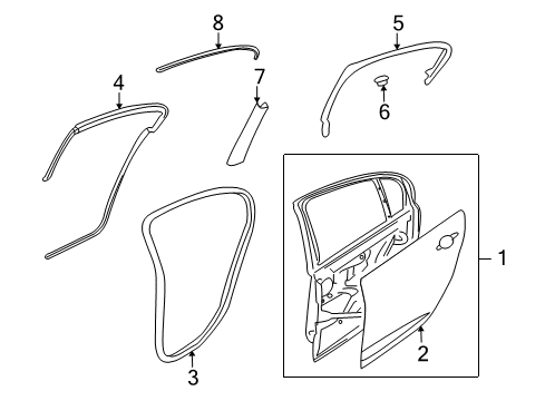 2009 Pontiac G8 Rear Door Weatherstrip-Rear Side Door Upper Auxiliary Diagram for 92257475