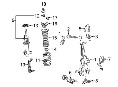 2018 Lexus LS500h Front Suspension, Lower Control Arm, Upper Control Arm, Ride Control, Stabilizer Bar, Suspension Components Front Suspension Support Sub-Assembly Diagram for 48609-50050