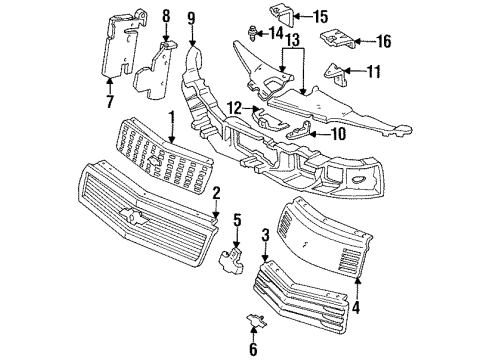 1991 Chevrolet Lumina Grille & Components Bracket-Hood Front Bumper Diagram for 10109288