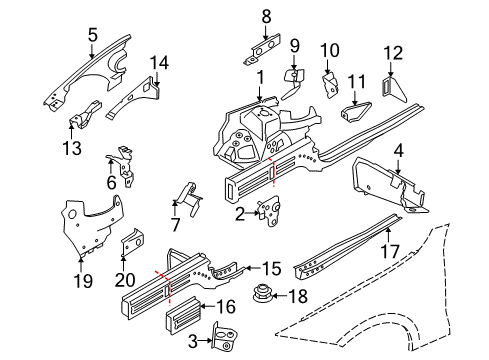 2012 BMW 328i Structural Components & Rails Reinforcement, Partition Diagram for 41217135623