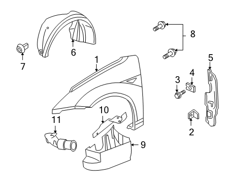 2004 Ford Focus Fender & Components Liner Extension Diagram for 3S4Z-16102-AA