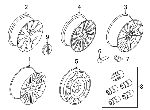 2012 Lincoln MKS Wheels, Caps & Covers Wheel, Alloy Diagram for AE9Z-1007-G