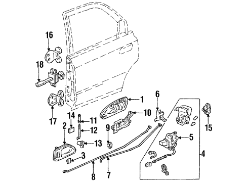 1997 Honda Accord Rear Door - Lock & Hardware Checker, Rear Door Diagram for 72840-SV1-A01