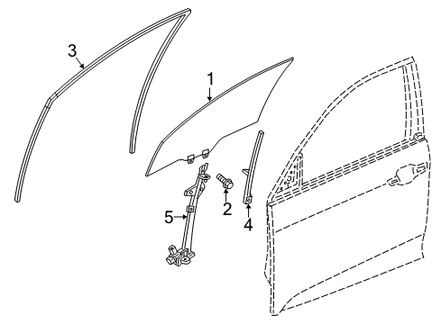 2020 Honda Civic Front Door Regulator Assembly, Left Front Door Power Diagram for 72250-TBG-A01