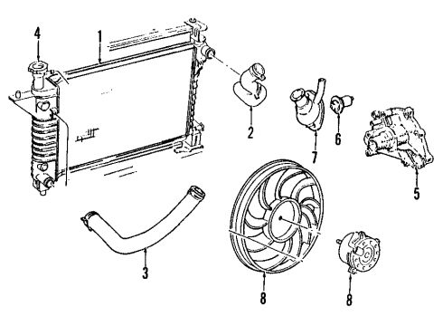 1999 Ford Mustang Cooling System, Radiator, Water Pump, Cooling Fan Fan Module Diagram for YR3Z-8C607-AB