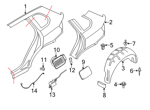 2016 BMW X5 Quarter Panel & Components Emergency Mechanism Pulling Strip Diagram for 51257297008