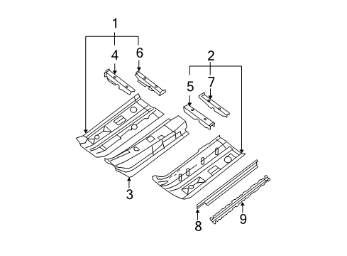 2008 Nissan Sentra Pillars, Rocker & Floor - Floor & Rails Floor-Front, LH Diagram for 74321-ET030