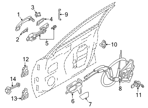 2021 Nissan Altima Front Door Outside Handle Grip, Passenger Side Diagram for 80640-6CA4B