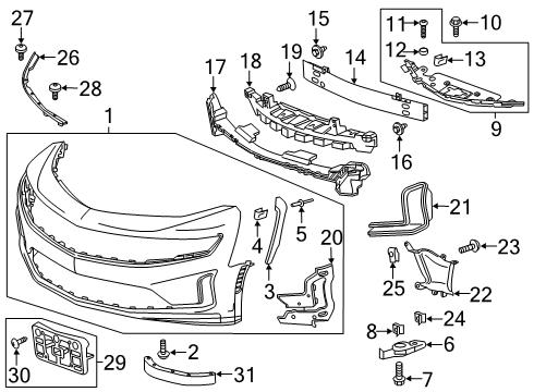 2020 Chevrolet Camaro Front Bumper Bumper Cover Diagram for 84543060