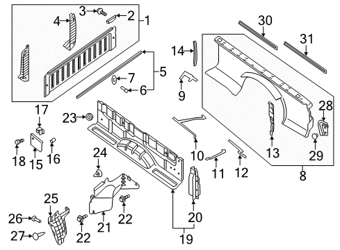 2019 Nissan Titan XD Front & Side Panels Screw Diagram for 01424-0010U