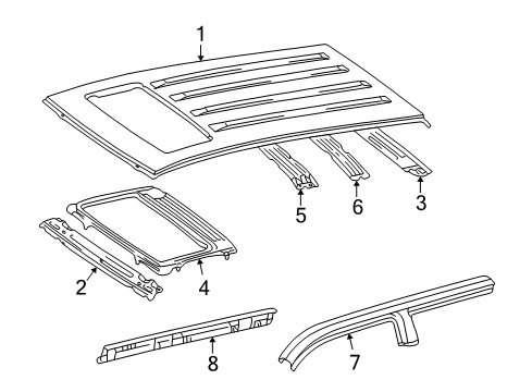 2000 Lexus LX470 Roof & Components Sunroof Reinforcement Diagram for 63104-60020