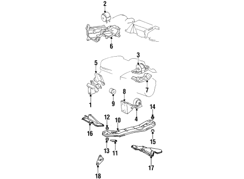 1984 Toyota Camry Engine Mounting Cushion Assy, Center Member Mounting, Rear Upper Diagram for 52230-32010