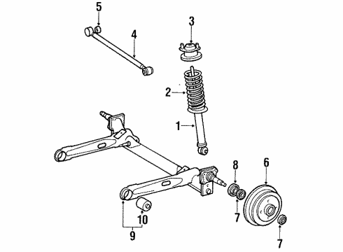1989 Toyota Tercel Rear Suspension Components, Axle Housing, Lower Control Arm, Upper Control Arm, Stabilizer Bar Shock Absorber Diagram for 48530-16081