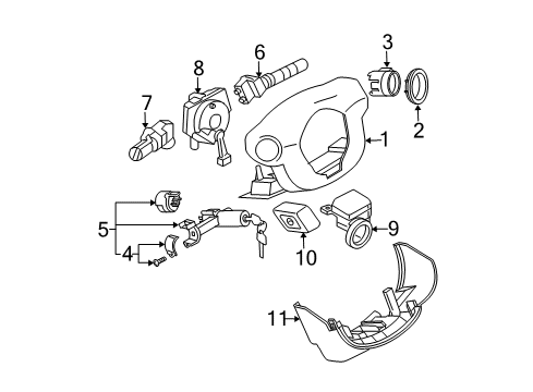 2005 Infiniti G35 Shroud, Switches & Levers Lock Set-Steering Diagram for D8700-AC026