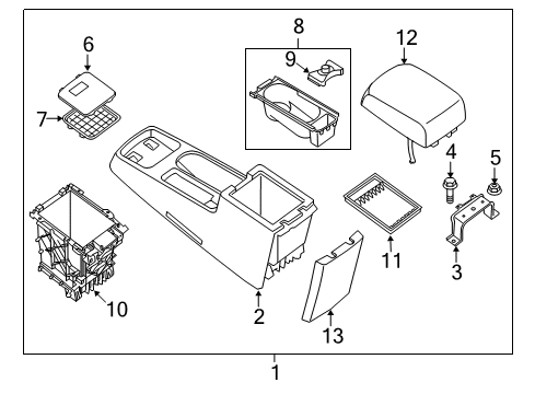 2011 Nissan Sentra Rear Door Console Floor BRN Diagram for 96910-ZT54A