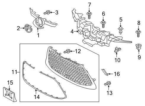 2021 Toyota Corolla Grille & Components Inner Grille Retainer Diagram for 52527-02110