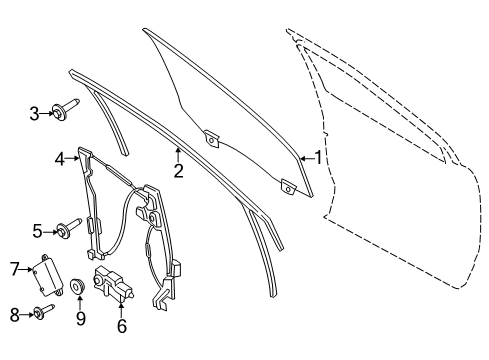 2021 Ford Edge Front Door Door Glass Diagram for FT4Z-5821410-A