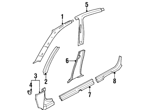 1995 Kia Sephia Interior Trim - Pillars, Rocker & Floor Trim-F Pillar, LH Diagram for 0K2406819006