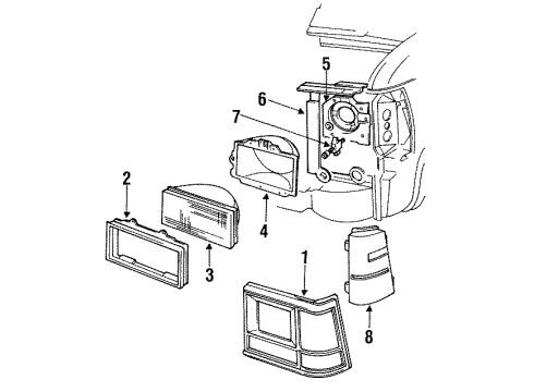 1992 Dodge B150 Headlamp Components, Side Marker & Signal Lamps Lamp-Head Lamp Bezel Pk T/SIG Left Diagram for 4260203