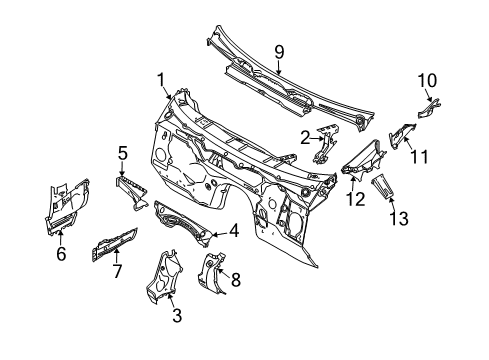 2005 BMW X3 Cowl Splash Wall Diagram for 41003449714