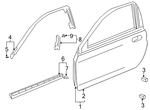 2003 Honda Insight Door & Components Seal, R. FR. Door Sill (Lower) Diagram for 72435-S3Y-003