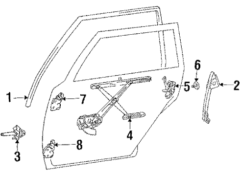 1987 Toyota Camry Rear Door - Glass & Hardware Door Glass Diagram for 68113-32050