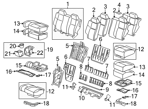 2006 Hummer H3 Rear Seat Components Seat Frame Diagram for 15255347