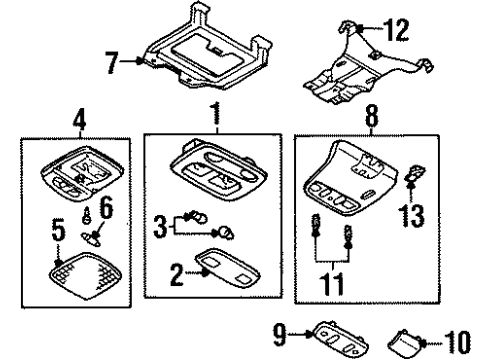 2001 Infiniti G20 Sunroof Bracket-Map Lamp Diagram for 26439-3J010