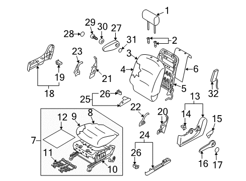 2014 Nissan Cube Driver Seat Components Clip Diagram for 87457-1FA0A