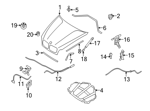 2008 BMW X5 Hood & Components Gas Pressurized Spring Diagram for 51237148346