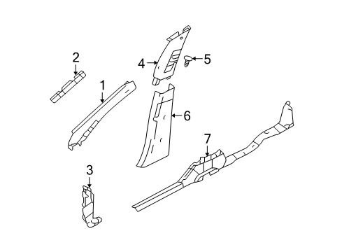 2006 Ford Freestyle Interior Trim - Pillars, Rocker & Floor Lower Center Pillar Trim Diagram for 5F9Z-7424346-AAB