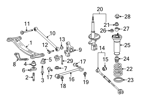 2006 Toyota Avalon Rear Suspension Components, Stabilizer Bar Stopper, Rear Suspension Member, Lower RH Diagram for 52203-33020